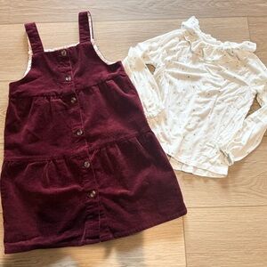 Girls 6 Chelsea & Violet - Burgundy Corduroy Dress and White Ruffle Blouse Set